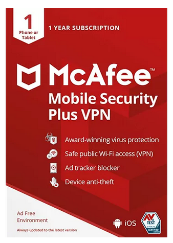 McAfee Mobile Security Plus VPN 1 Year Unlimited Devices Key